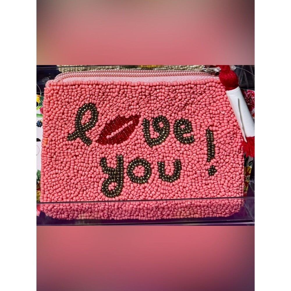 NWT America & Beyond Hand Beaded Love You Coin Purse Pouch